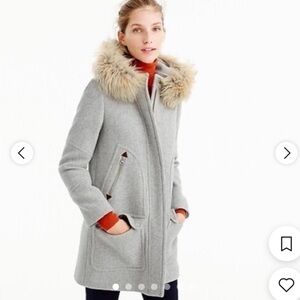 J.Crew stadium cloth wool jacket with faux fur hood size 00